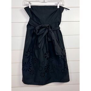 Rhapsody Women's Lazer Cut Floral Tie Waist Strapless Mini Dress Black Medium
